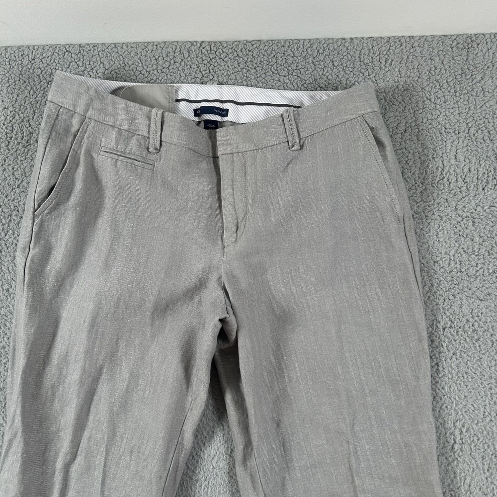 Gap Pants Womens 10 Gray Hip Slung Fit Linen Cotton Herringbone Straight Leg - Picture 6 of 16